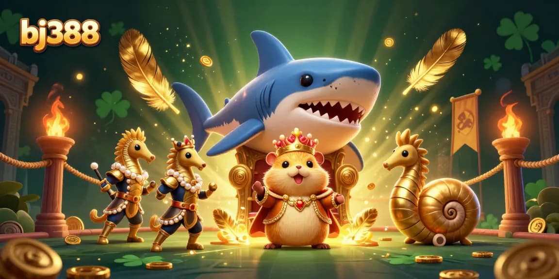 Engage with the thrilling atmosphere of bj388, featuring a fierce hamster king among royal sea guards in a dynamic casino arena.