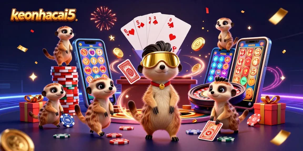 Experience exhilarating moments at keonhacai5 with lively meerkats managing a vibrant casino scene.