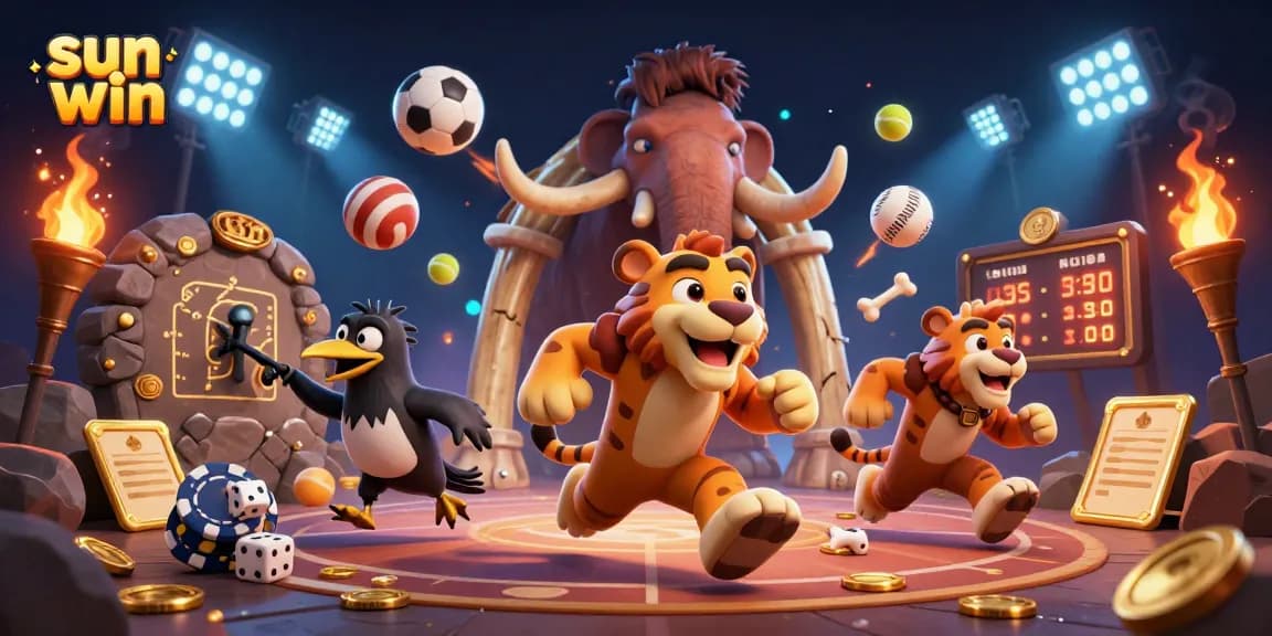 Experience thrilling gaming at sun win with a vibrant 3D prehistoric casino scene featuring iconic characters.