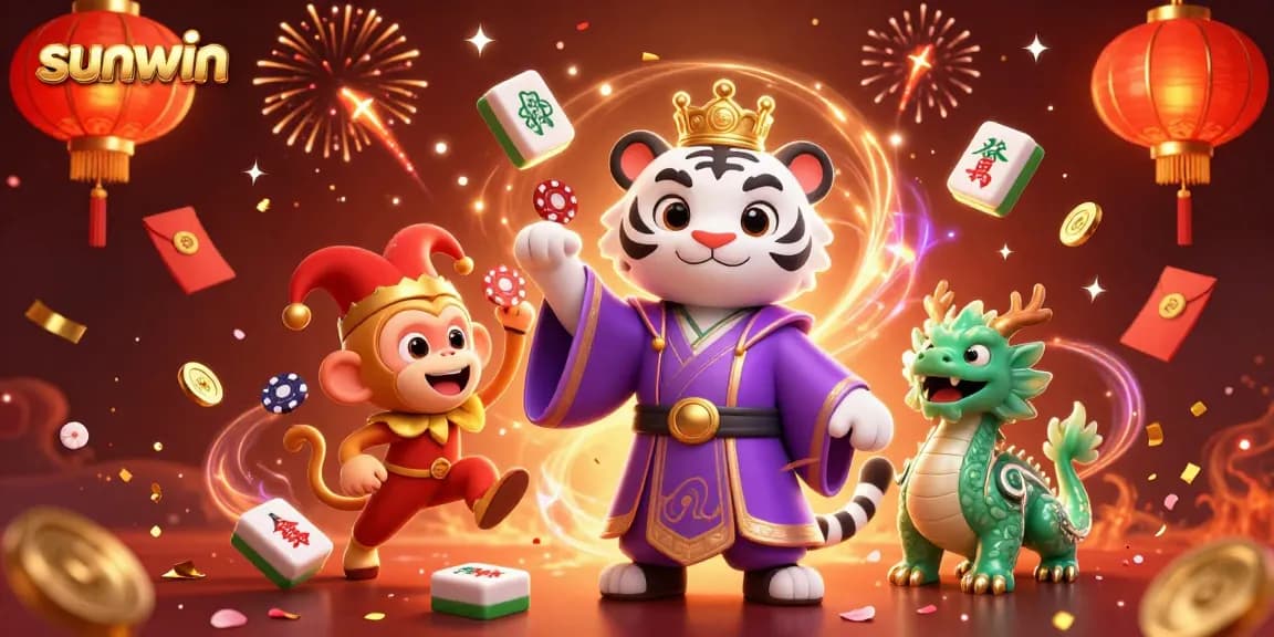 Engage in thrilling games at sunwin with a vibrant 3D scene featuring casino elements.