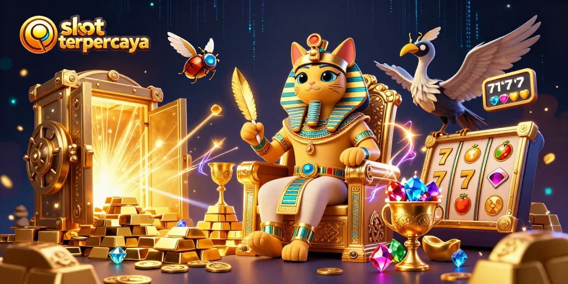 Play exciting slot games at slot terpercaya, featuring vibrant casino elements like lucky 7s and jackpot counters.
