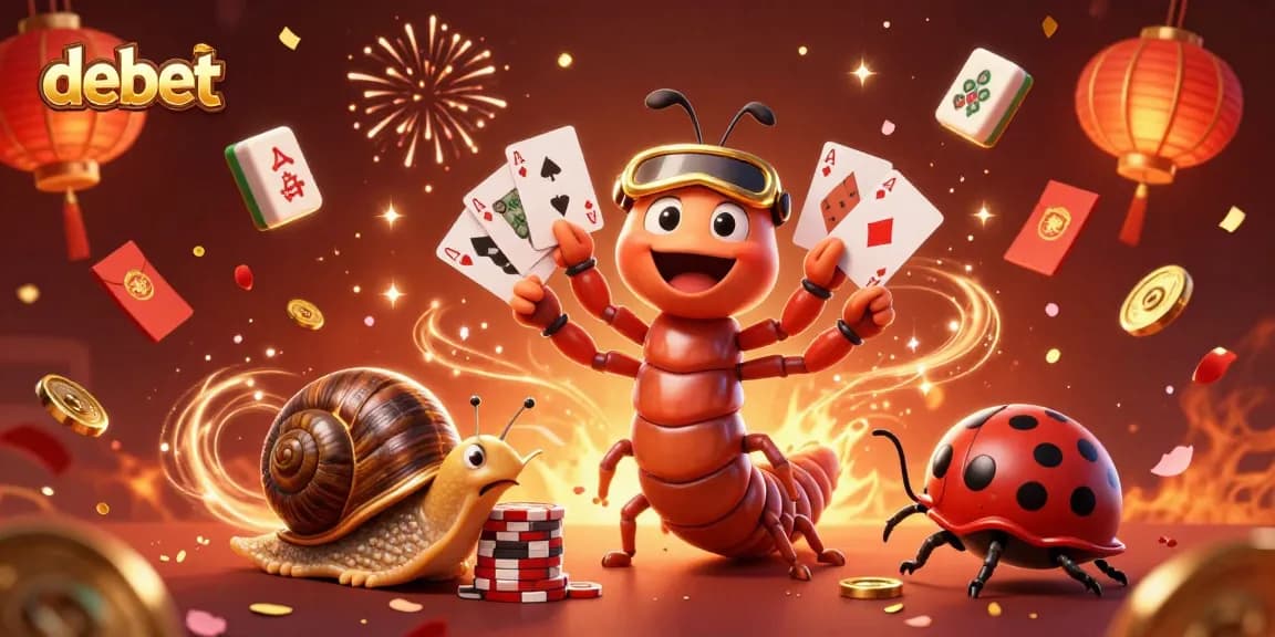 Engage in debet gaming with a lively scene of a millipede dealer and high-roller characters spinning luck.