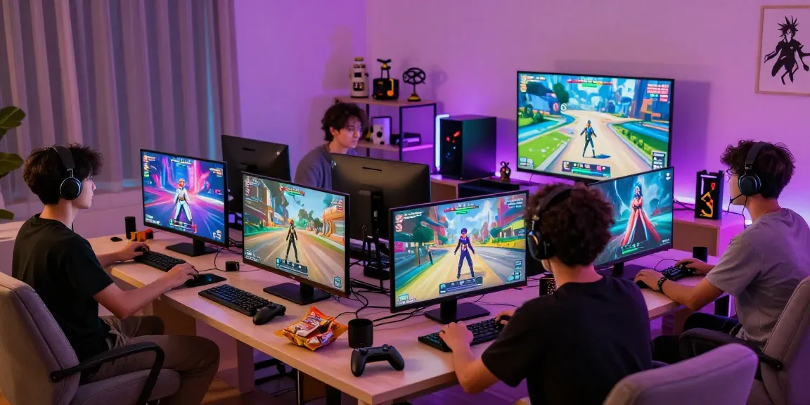 Engaged players enjoying a trans hentai game in a vibrant gaming room environment.