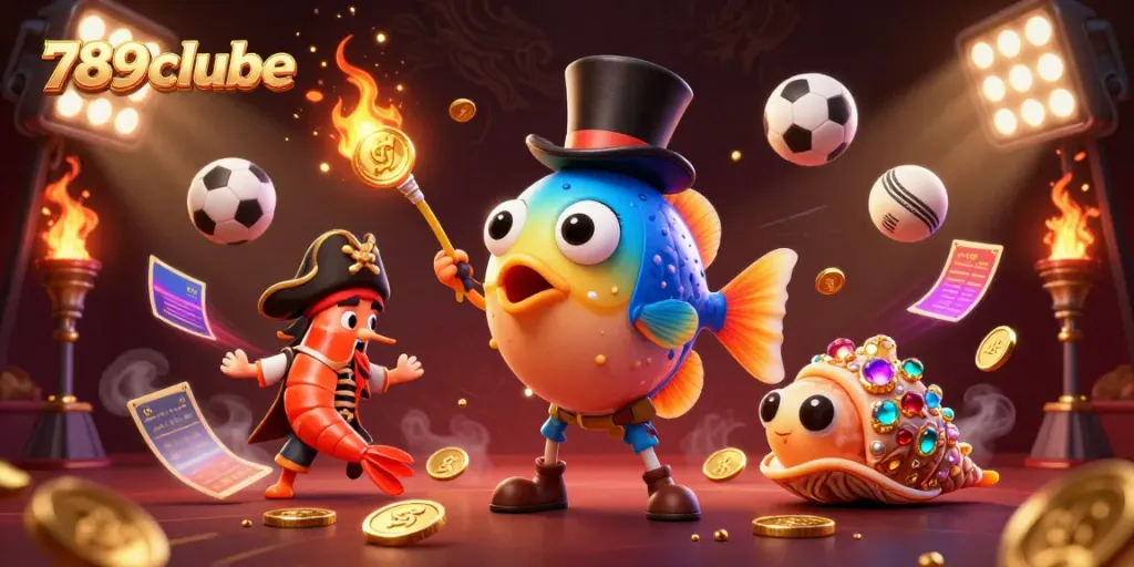 Experience gaming excitement with 789clube's vibrant anglerfish and treasures in this dynamic illustration.