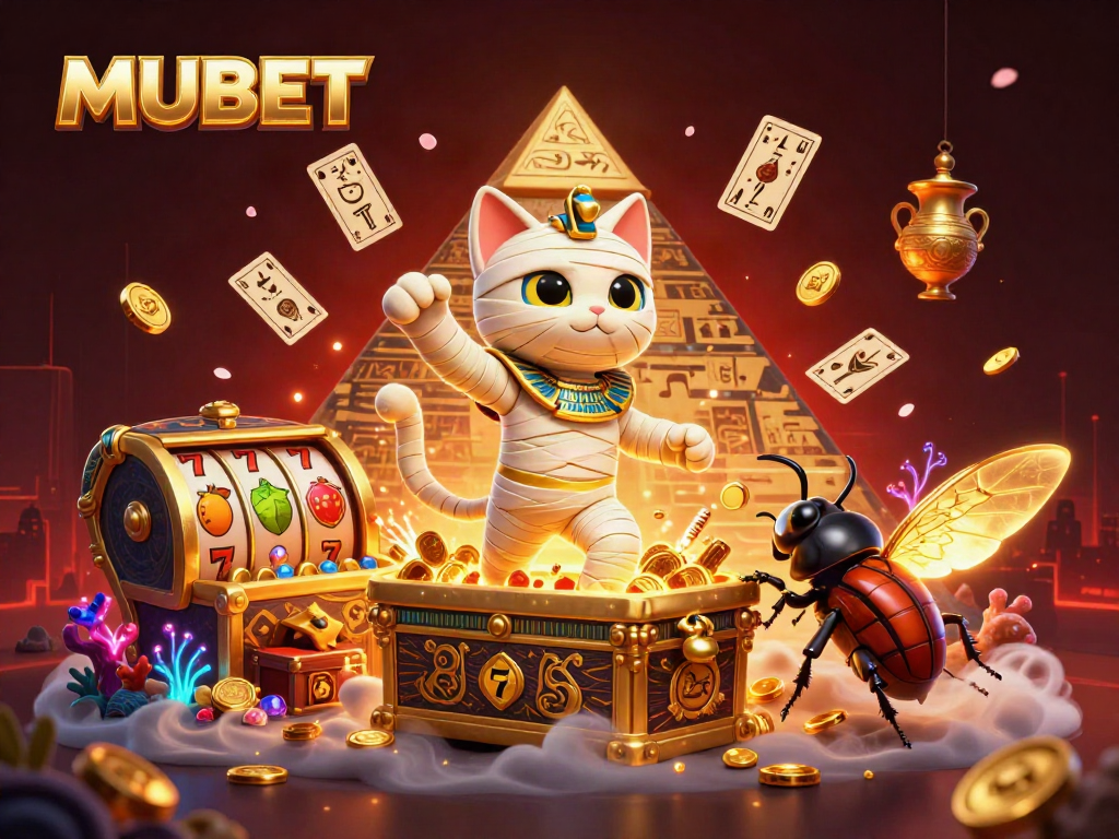 Win big with MUBET at the pyramid casino featuring an adventurous Egyptian mummy cat!
