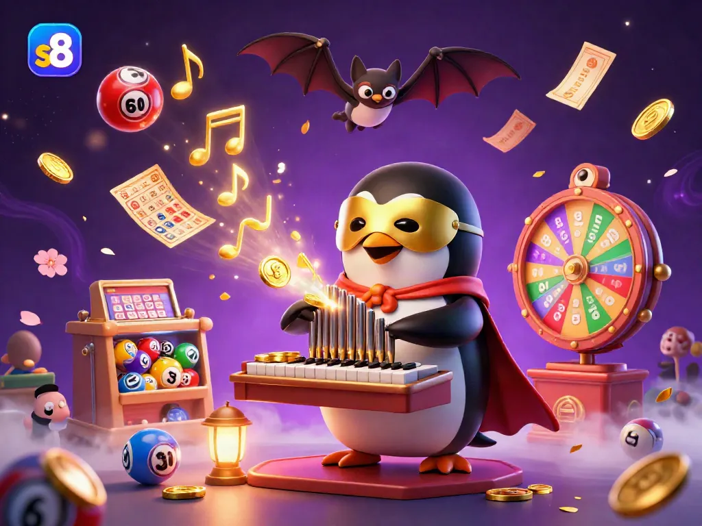 Experience thrilling gameplay with S8 as the penguin plays, unleashing golden coins and vibrant lottery elements.
