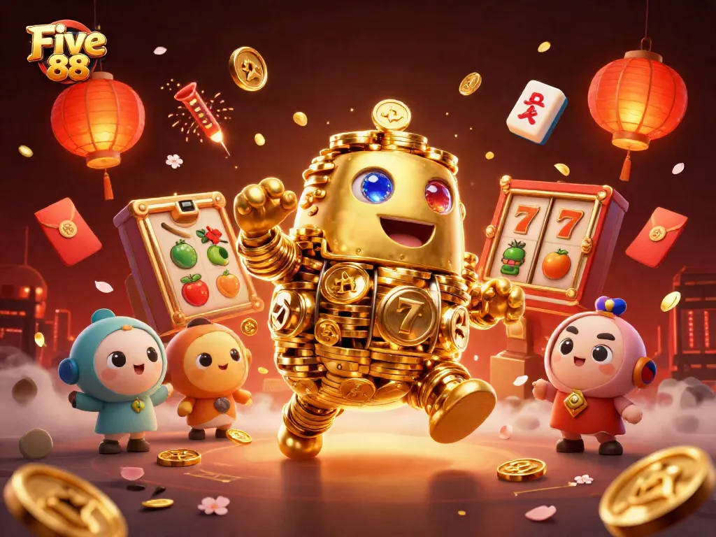 Experience the excitement of Five 88 with a vibrant casino illustration showcasing rich elements of gambling.