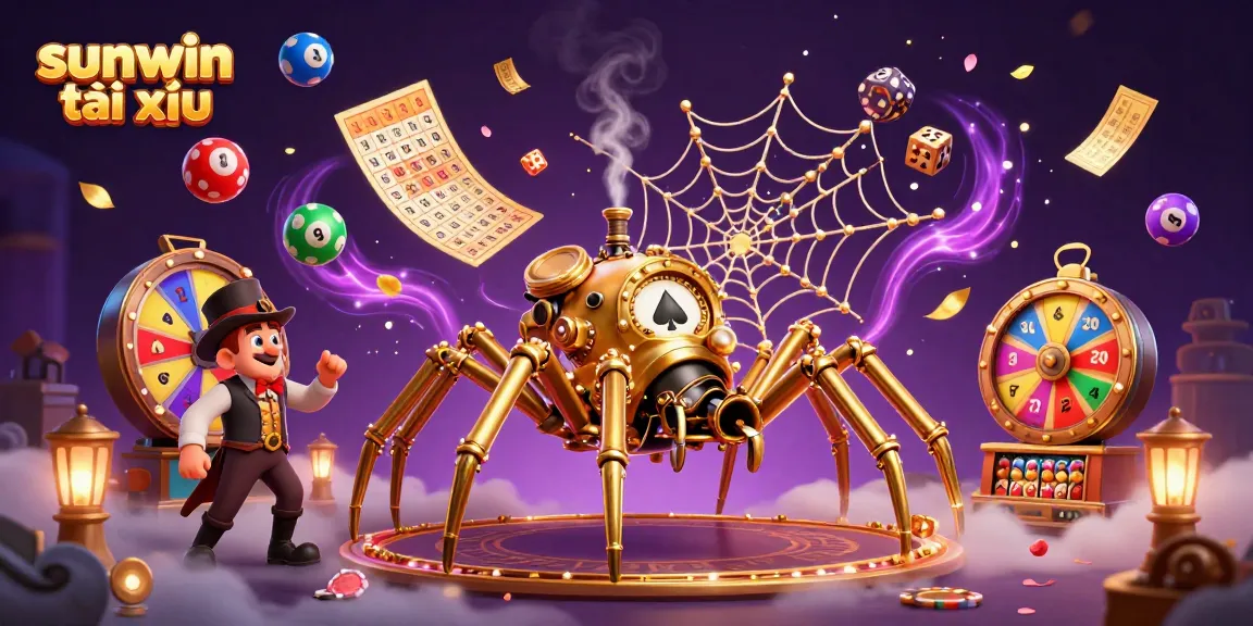 Experience excitement with sunwin tài xỉu as a golden spider weaves a web of fortune and dynamic colorful elements.