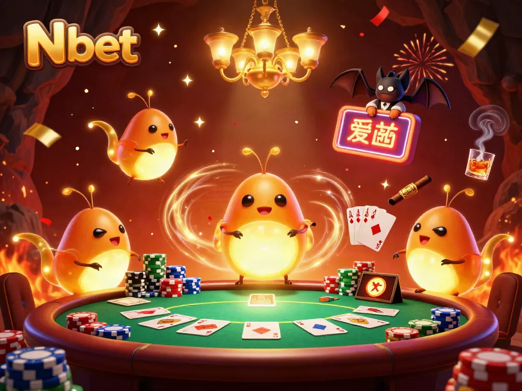 Win big with N bet at this vibrant casino scene featuring glowworms and a bat dealer.
