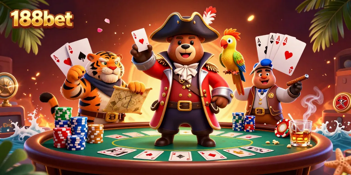 Engage in thrilling poker action at 188bet with vibrant characters and game elements.