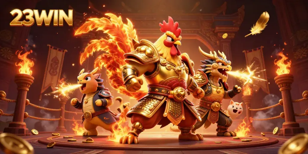 Experience exciting wins with 23WIN in this dynamic gambling illustration filled with vibrant characters and elements.