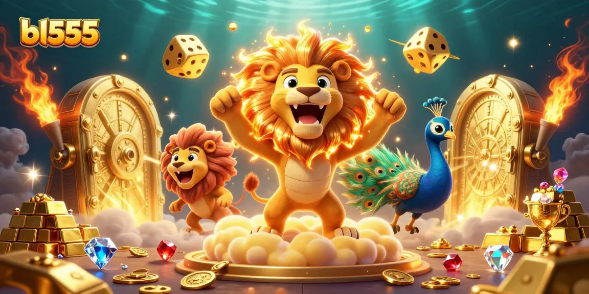 Experience the excitement of bl555 casino with vibrant 3D characters in a dynamic, gem-filled scene.