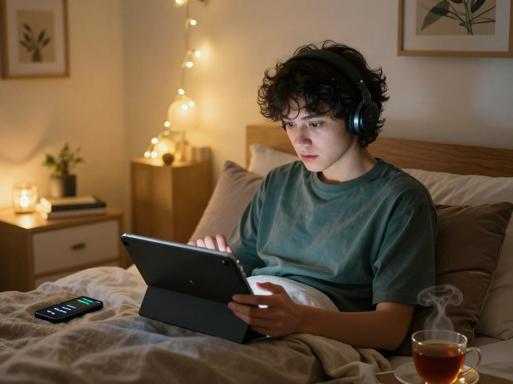 Engaging nsfw ai chat scene in a cozy bedroom with ambient lighting.