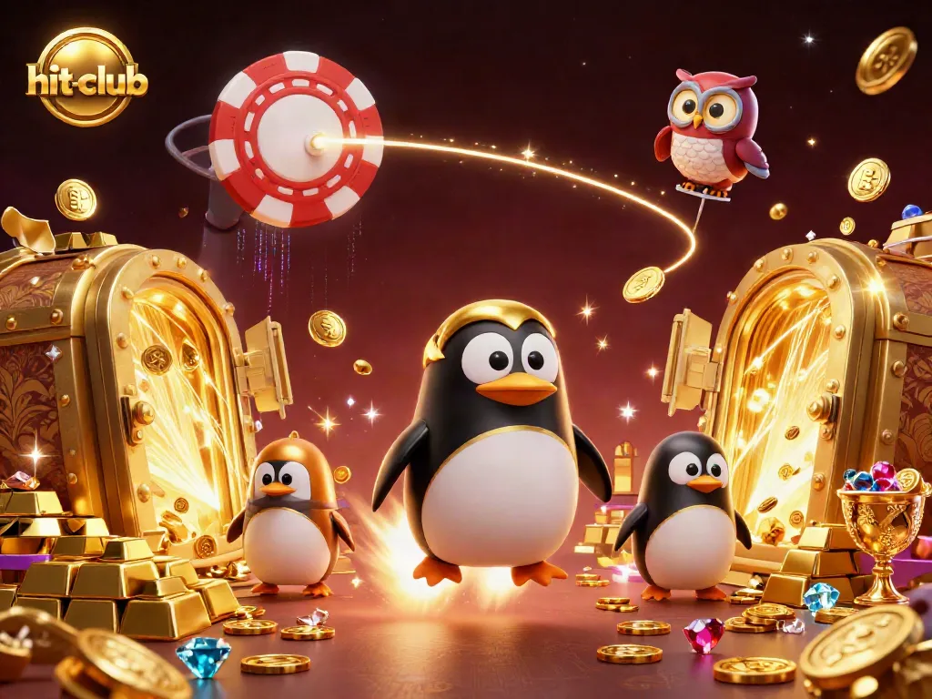 Experience the excitement of the hit-club casino with lively characters and treasures in a dynamic 3D illustration.