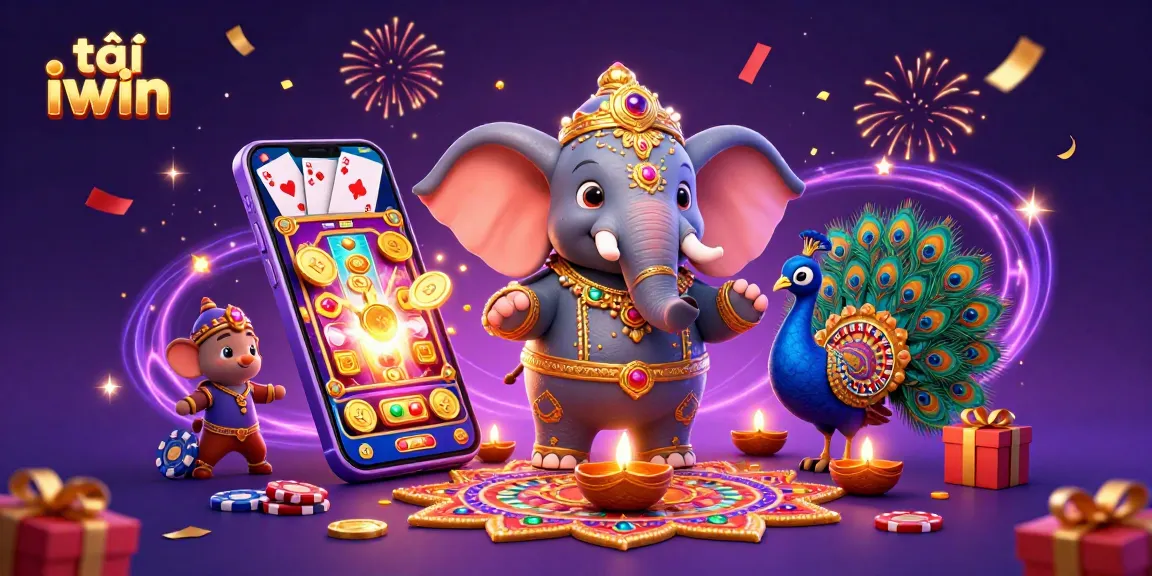 Engage with the vibrant world of tải iwin through a colorful, detailed depiction of a gaming celebration.