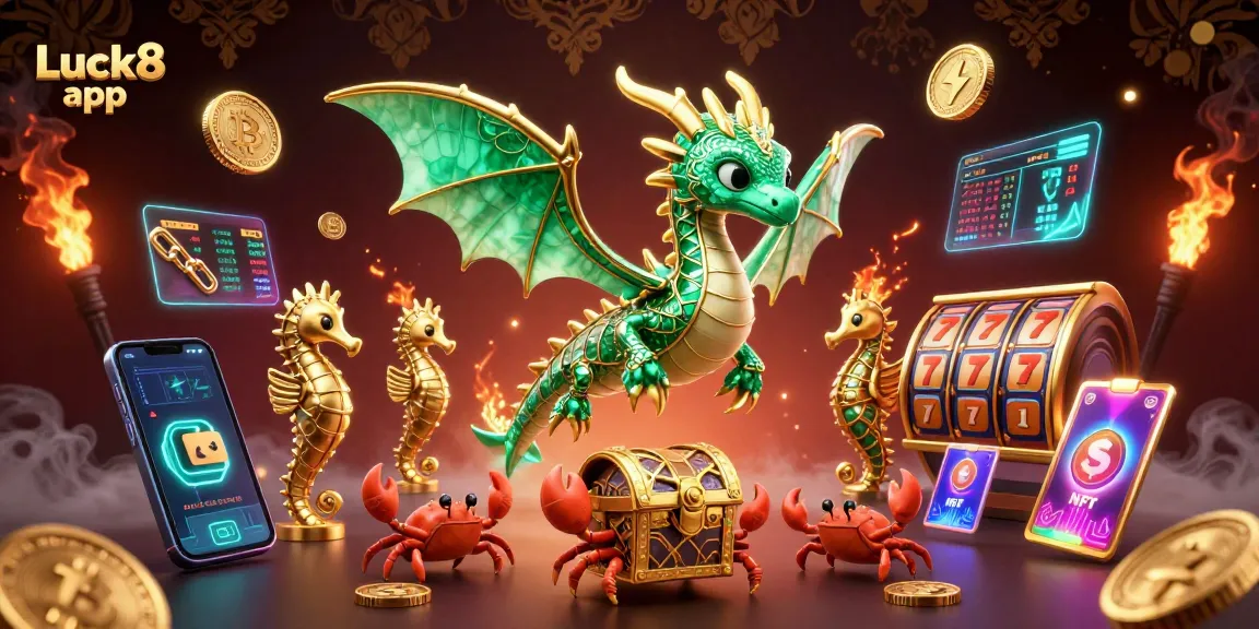 Experience thrilling gameplay with the Luck8 app featuring vibrant 3D illustrations of a sea dragon and treasures.