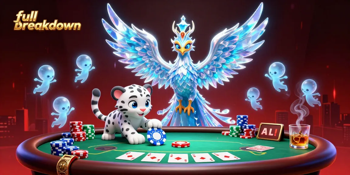 Get a full breakdown of poker strategies with a vibrant 3D scene featuring an ice phoenix and playful elements.