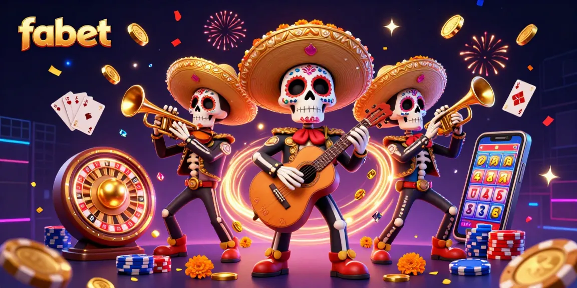 Play games and win with fabet in this vibrant Day of the Dead casino illustration.