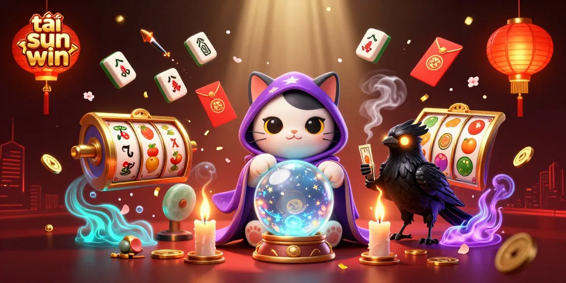 Experience thrilling gameplay with tải sun win, showcasing a mystic cat and raven amid vibrant casino symbols.